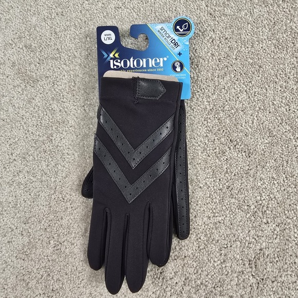 ISOTONER CHARCOAL GRAY CLASSIC GLOVES WARM LINED SMARTDRI SMARTTOUCH TECHNOLOGY - Picture 1 of 4